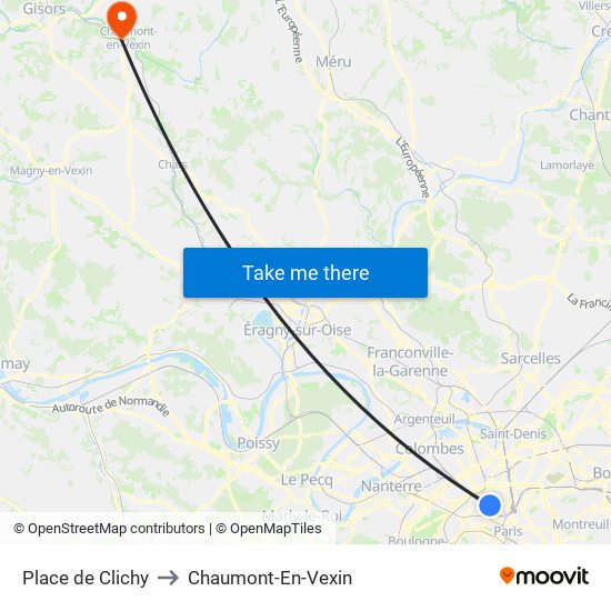 Place de Clichy to Chaumont-En-Vexin map