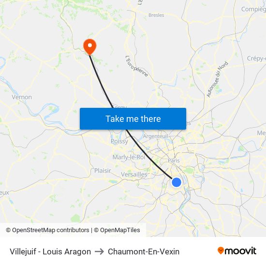 Villejuif - Louis Aragon to Chaumont-En-Vexin map