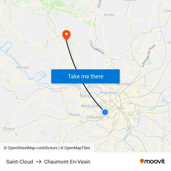 Saint-Cloud to Chaumont-En-Vexin map