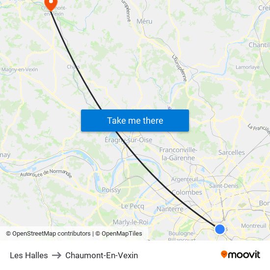 Les Halles to Chaumont-En-Vexin map