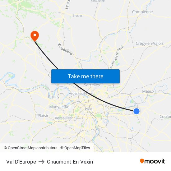 Val D'Europe to Chaumont-En-Vexin map