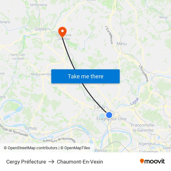 Cergy Préfecture to Chaumont-En-Vexin map