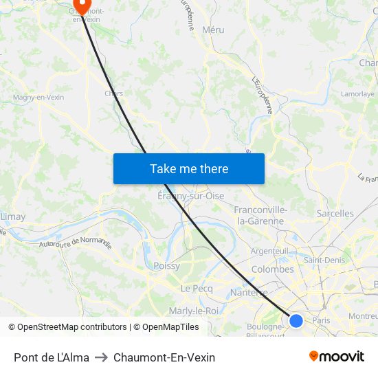 Pont de L'Alma to Chaumont-En-Vexin map