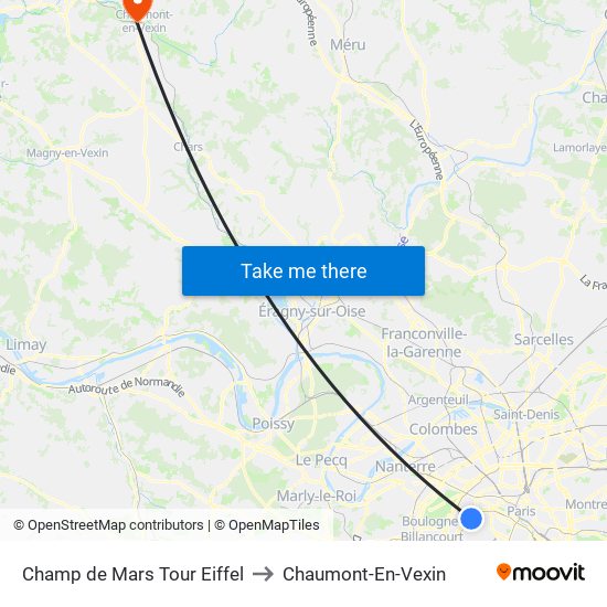 Champ de Mars Tour Eiffel to Chaumont-En-Vexin map