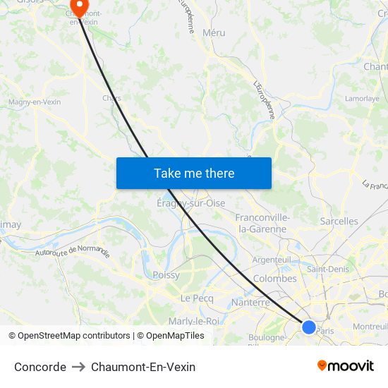 Concorde to Chaumont-En-Vexin map