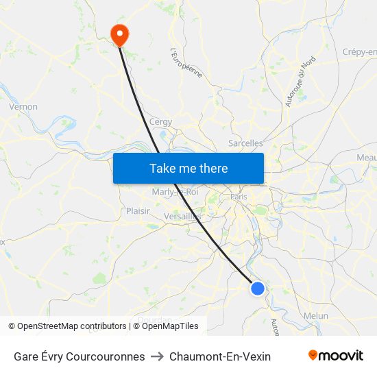 Gare Évry Courcouronnes to Chaumont-En-Vexin map