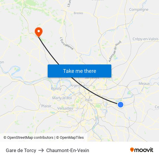 Gare de Torcy to Chaumont-En-Vexin map