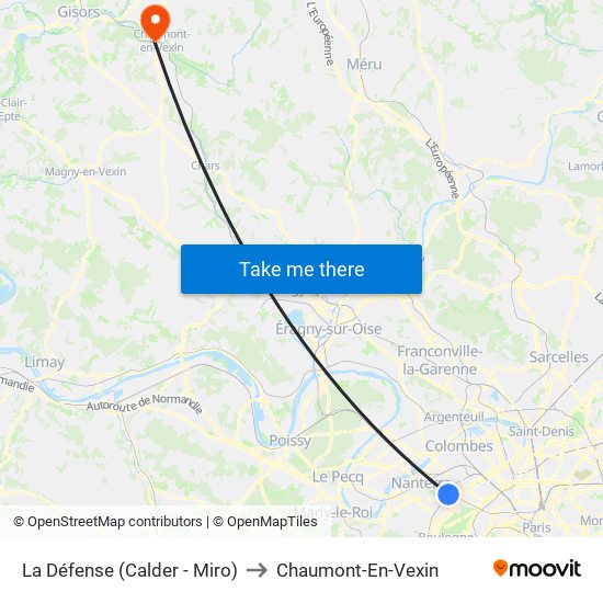 La Défense (Calder - Miro) to Chaumont-En-Vexin map