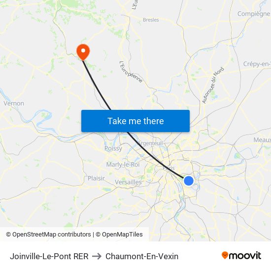 Joinville-Le-Pont RER to Chaumont-En-Vexin map
