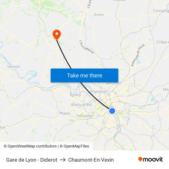 Gare de Lyon - Diderot to Chaumont-En-Vexin map