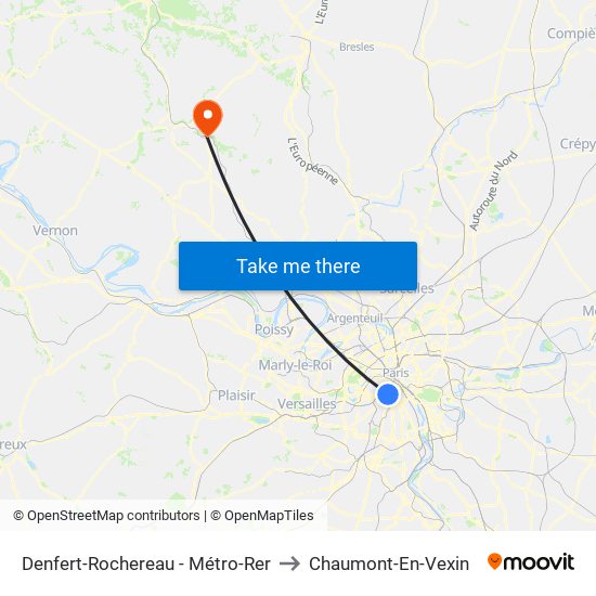 Denfert-Rochereau - Métro-Rer to Chaumont-En-Vexin map