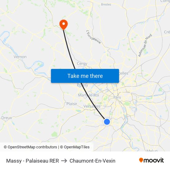 Massy - Palaiseau RER to Chaumont-En-Vexin map