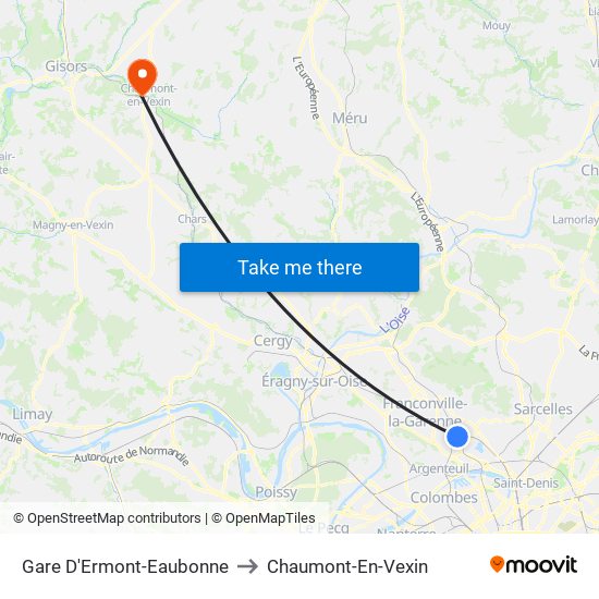 Gare D'Ermont-Eaubonne to Chaumont-En-Vexin map