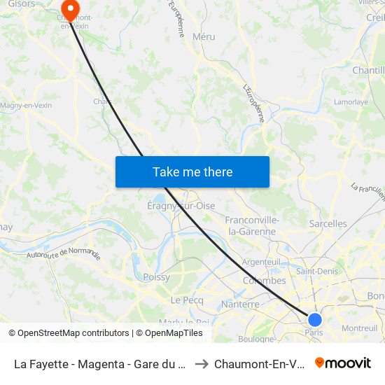La Fayette - Magenta - Gare du Nord to Chaumont-En-Vexin map