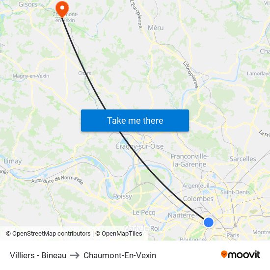 Villiers - Bineau to Chaumont-En-Vexin map
