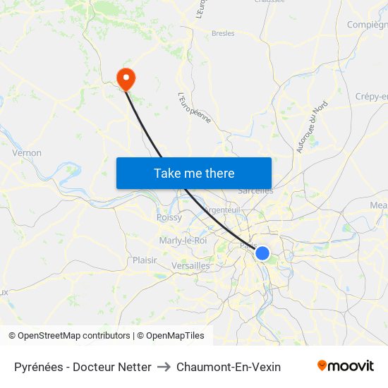 Pyrénées - Docteur Netter to Chaumont-En-Vexin map