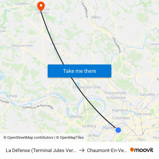 La Défense (Terminal Jules Verne) to Chaumont-En-Vexin map