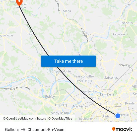 Gallieni to Chaumont-En-Vexin map