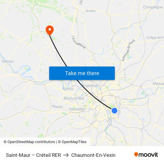 Saint-Maur – Créteil RER to Chaumont-En-Vexin map