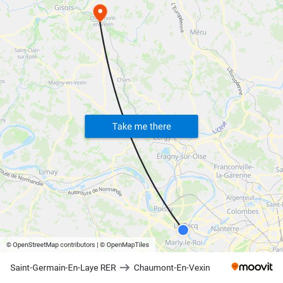 Saint-Germain-En-Laye RER to Chaumont-En-Vexin map