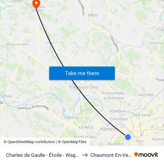 Charles de Gaulle - Étoile - Wagram to Chaumont-En-Vexin map