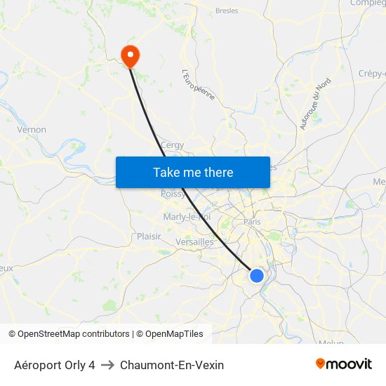 Aéroport Orly 4 to Chaumont-En-Vexin map