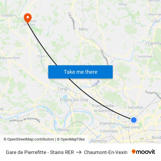 Gare de Pierrefitte - Stains RER to Chaumont-En-Vexin map