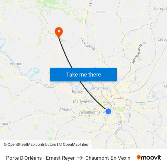 Porte D'Orléans - Ernest Reyer to Chaumont-En-Vexin map