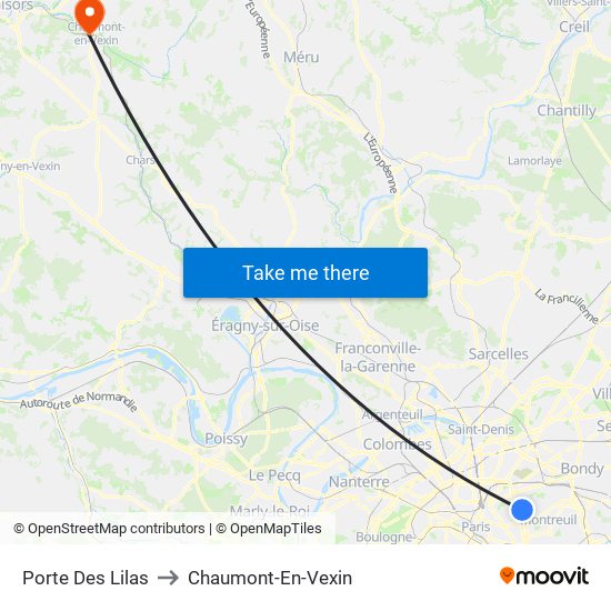 Porte Des Lilas to Chaumont-En-Vexin map