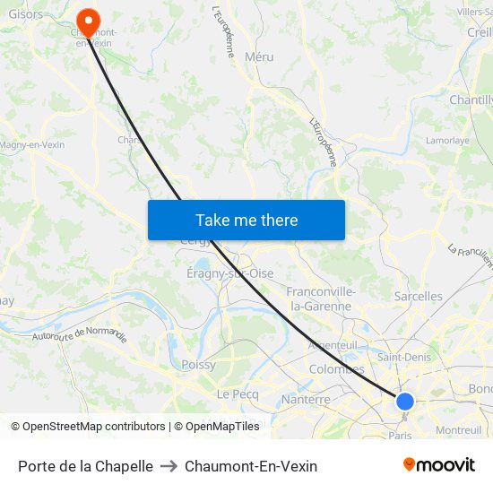 Porte de la Chapelle to Chaumont-En-Vexin map