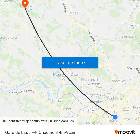 Gare de L'Est to Chaumont-En-Vexin map