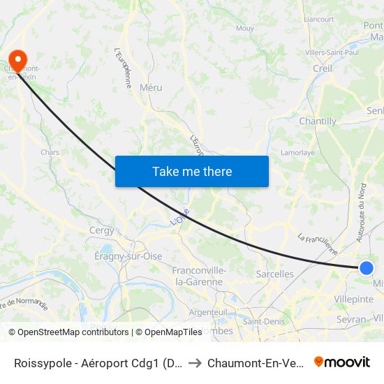 Roissypole - Aéroport Cdg1 (D1) to Chaumont-En-Vexin map