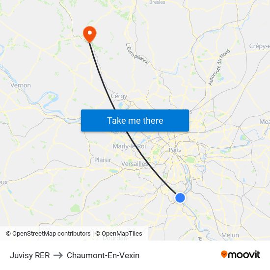 Juvisy RER to Chaumont-En-Vexin map