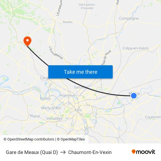 Gare de Meaux (Quai D) to Chaumont-En-Vexin map