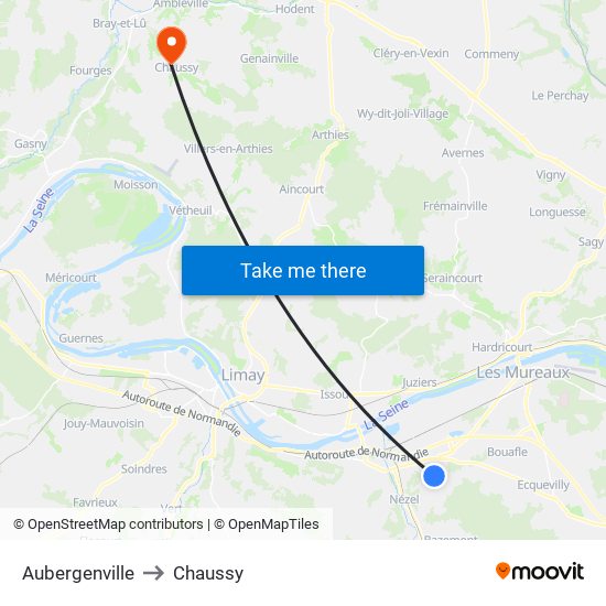 Aubergenville to Chaussy map