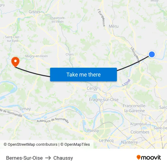 Bernes-Sur-Oise to Chaussy map