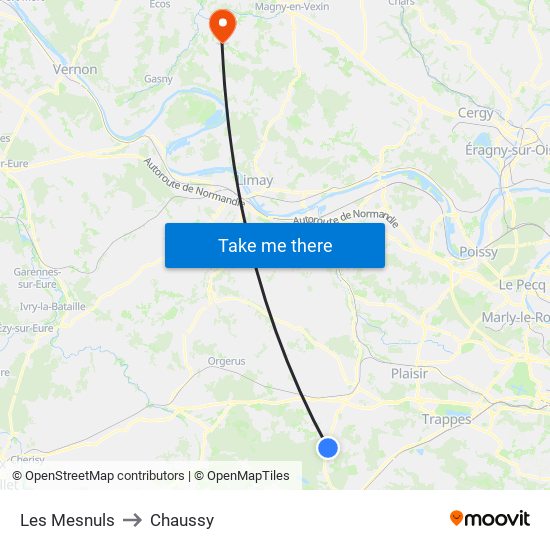 Les Mesnuls to Chaussy map