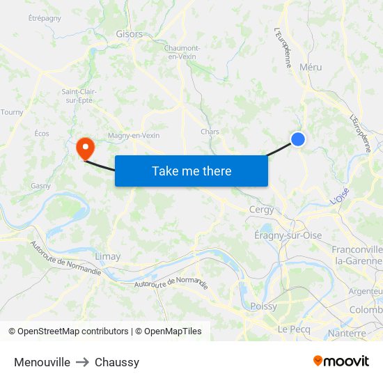 Menouville to Chaussy map