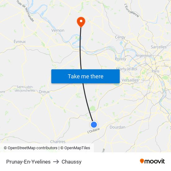 Prunay-En-Yvelines to Chaussy map