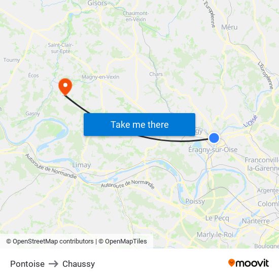 Pontoise to Chaussy map