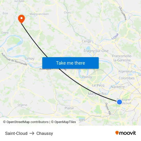 Saint-Cloud to Chaussy map