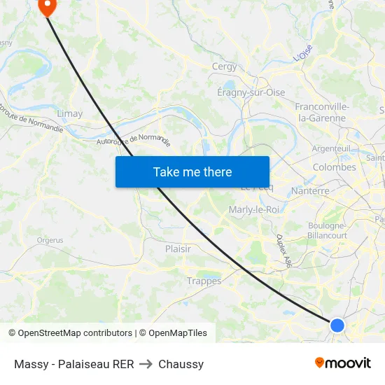 Massy - Palaiseau RER to Chaussy map