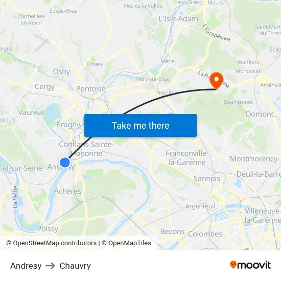Andresy to Chauvry map