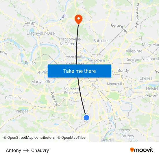 Antony to Chauvry map