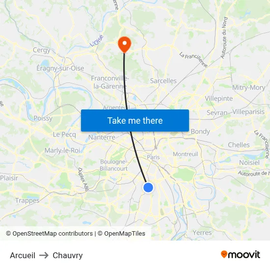 Arcueil to Chauvry map