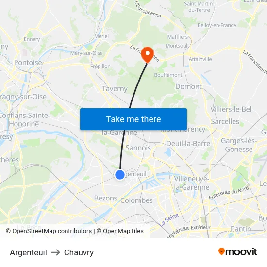 Argenteuil to Chauvry map