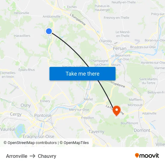 Arronville to Chauvry map