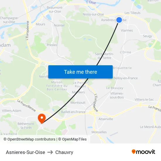 Asnieres-Sur-Oise to Chauvry map