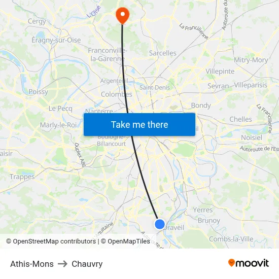 Athis-Mons to Chauvry map