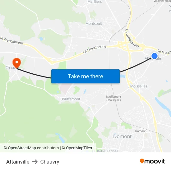 Attainville to Chauvry map